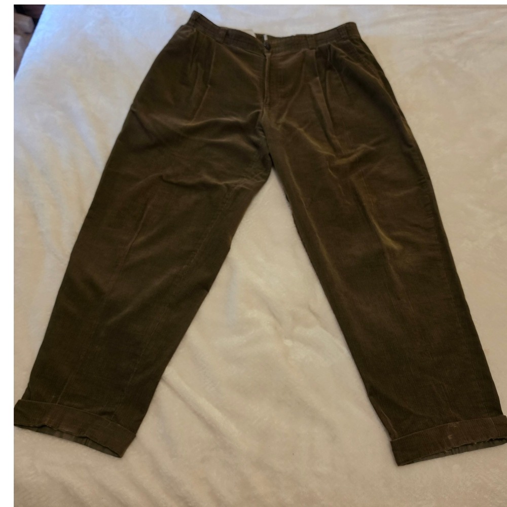 Giovani Corduroy Pants Mens 33x28 Brown Good Pleated Cuffed Vintage Professor